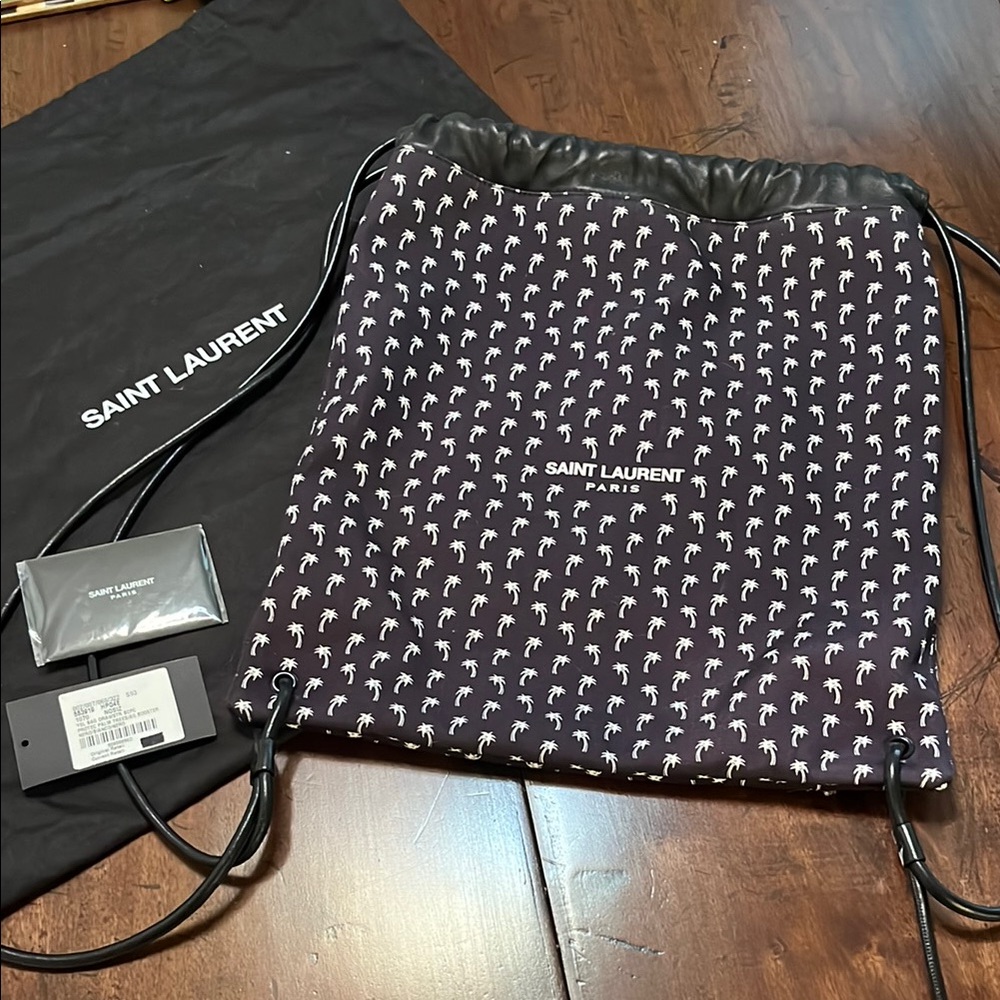 Auth Saint Laurent Teddy Palm Backpack Bag Drawstring Top Purse